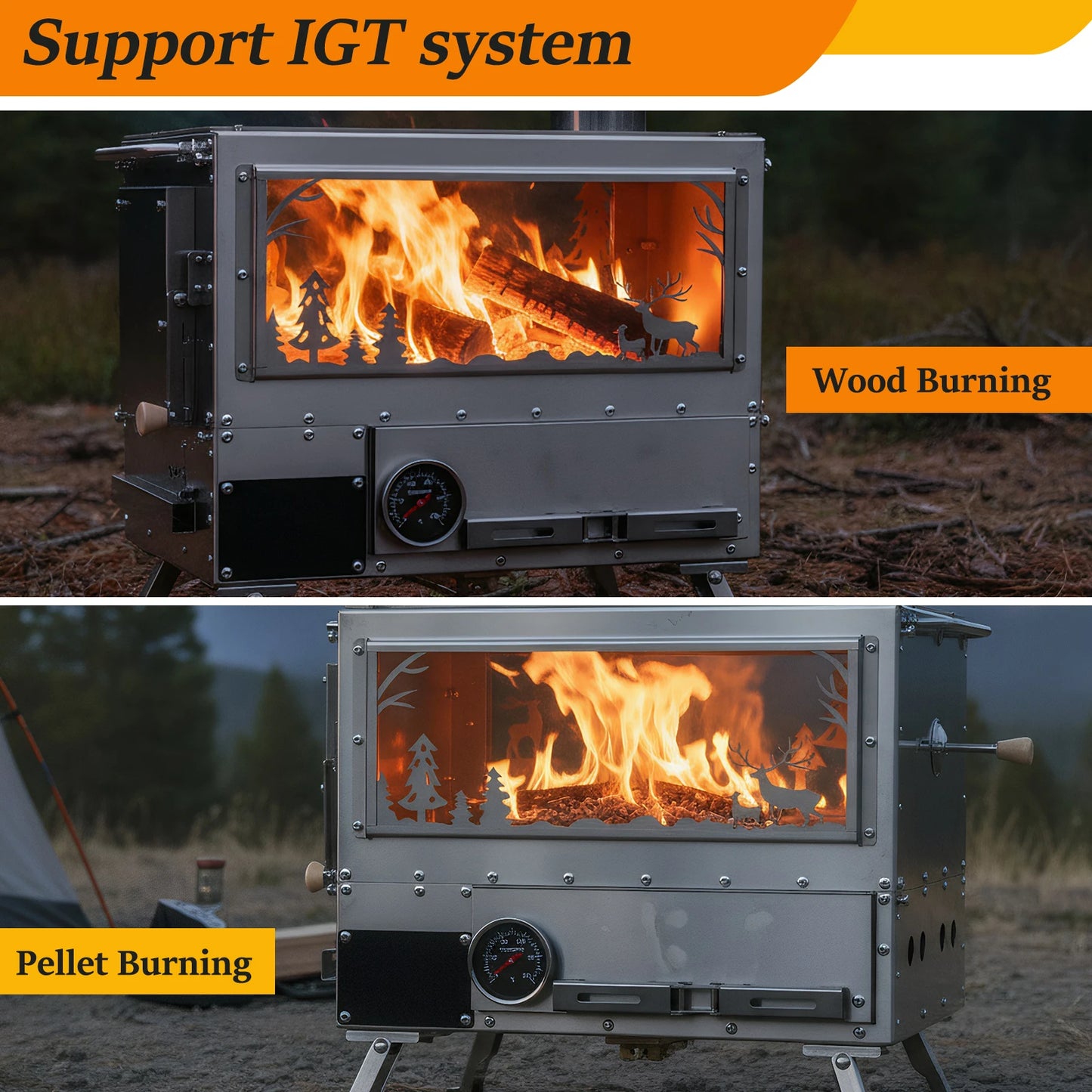 Portable  Stoves with Oven & Camping Table with Chimney Pipe Hot Tent Stove Stainless Steel for Heating Cooking Hunting