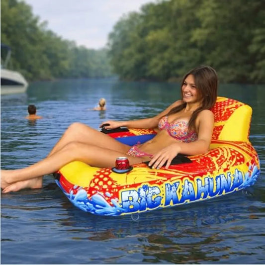 Heavy Duty Inflatable River Tube Float for Adults Fabric Covered Pool Lake Lounger Raft with Backrest Cup Holder Durable Unders