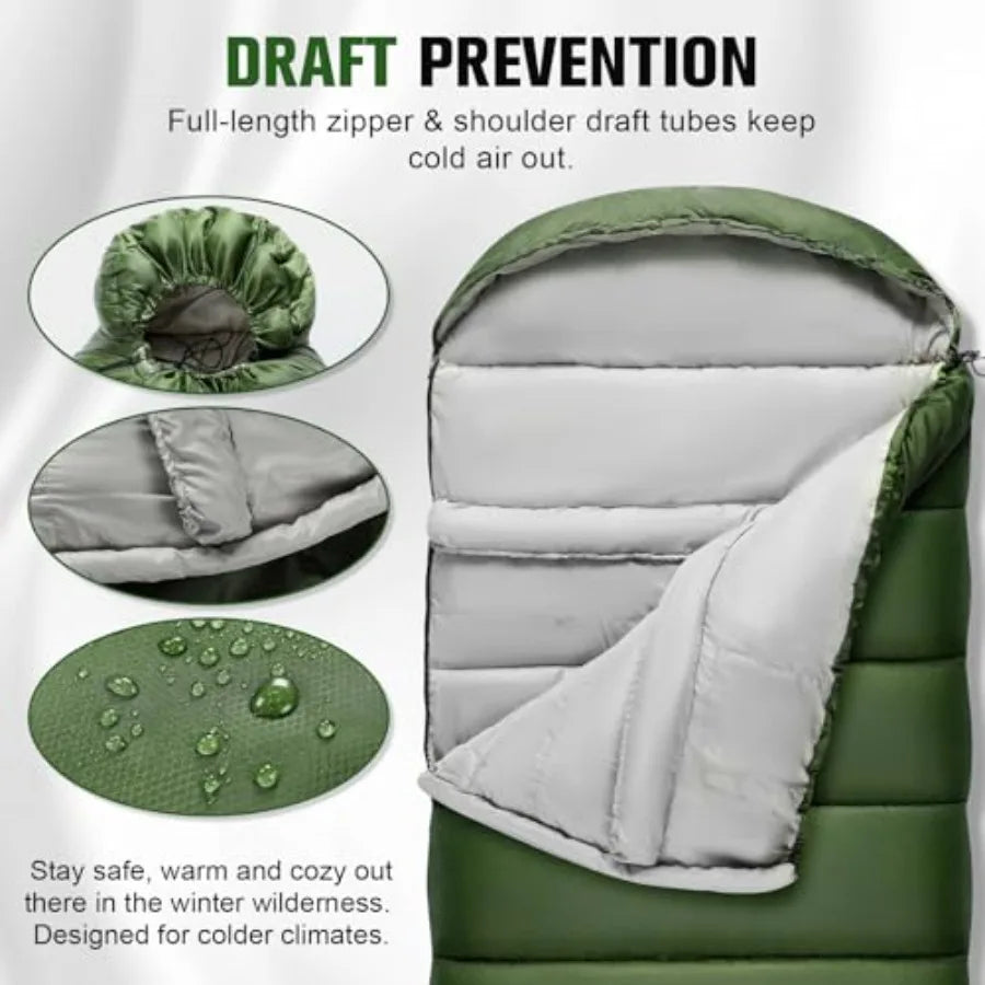 0 Degree Sleeping Bag for Adults, XXL Big and Tall 4 Season Cold Weather Winter Camping with Compression Sack