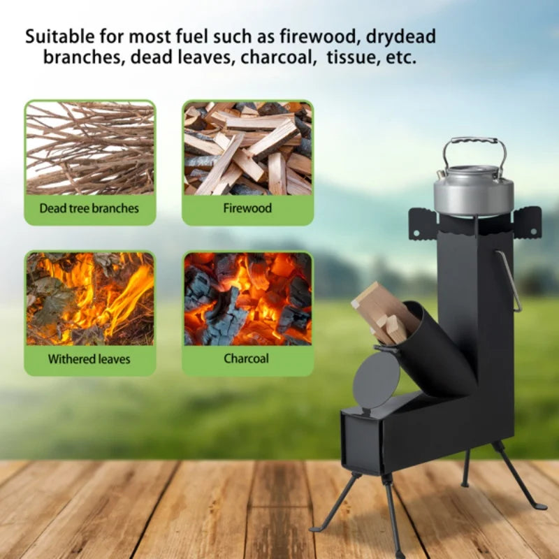 Alloy Steel  Camping Firewood Stove Portable Rocket Stove Heating Wood Stove Tent Wood Burner For Camping Cooking Accessories