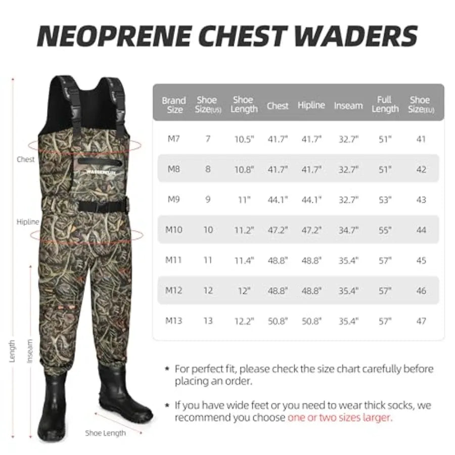 Fishing Waders for Men: Waterproof 4mm Neoprene, Black, 8mm Reinforced Knees 800G Insulation for Cold-Weather Hunting