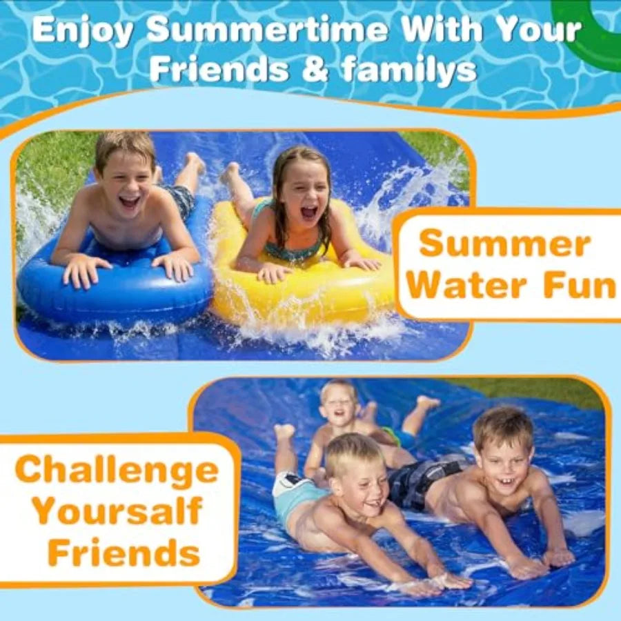 40 Ft Water Slide with 2 Inflatable Boards Stakes Heavy Duty Extra Long Lawn Water Slides for Adults Backyard Slip Water Slide