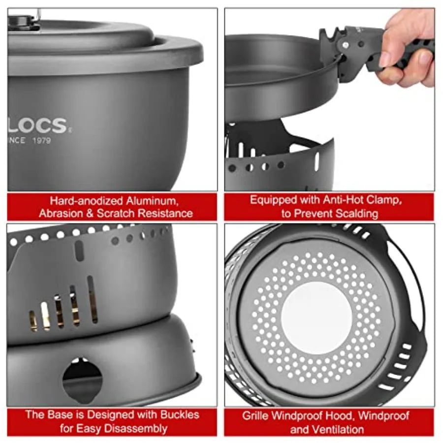 Camping Cookware - 11 Piece Lightweight Camp Cooking Set with Portable Camping Stove Gas Stove Burner - Durable Compact Camping