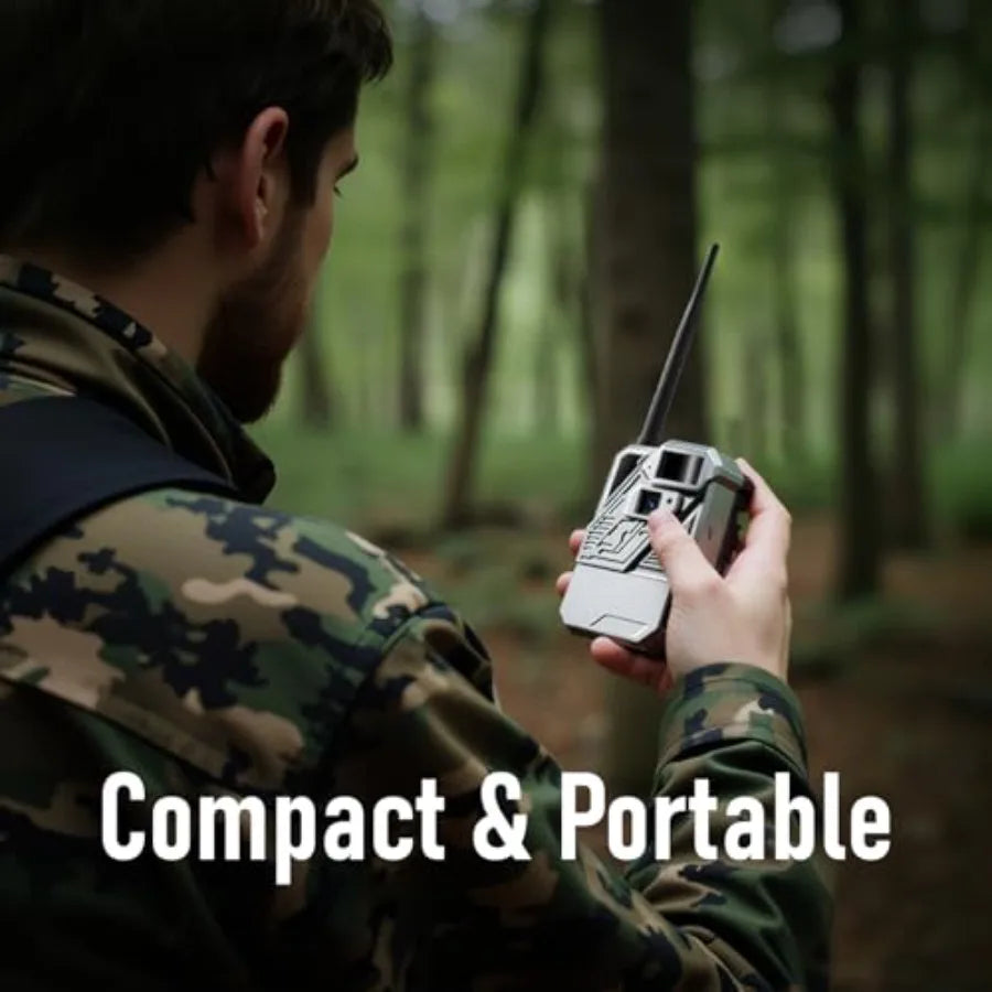 Wildlife hunting trail camera for outdoor use, rugged ABS plastic body, black color, no subscription fee with lifetime data-fre