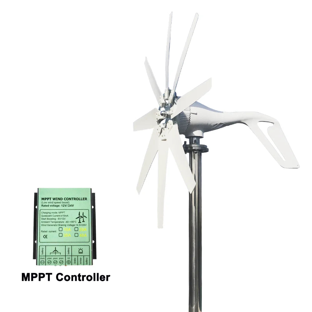 3000W Small Windmill 8 Blades Wind Turbine Generator Kit 12/24/48V with Wind-Solar Hybrid Controller High efficiency Free Energy