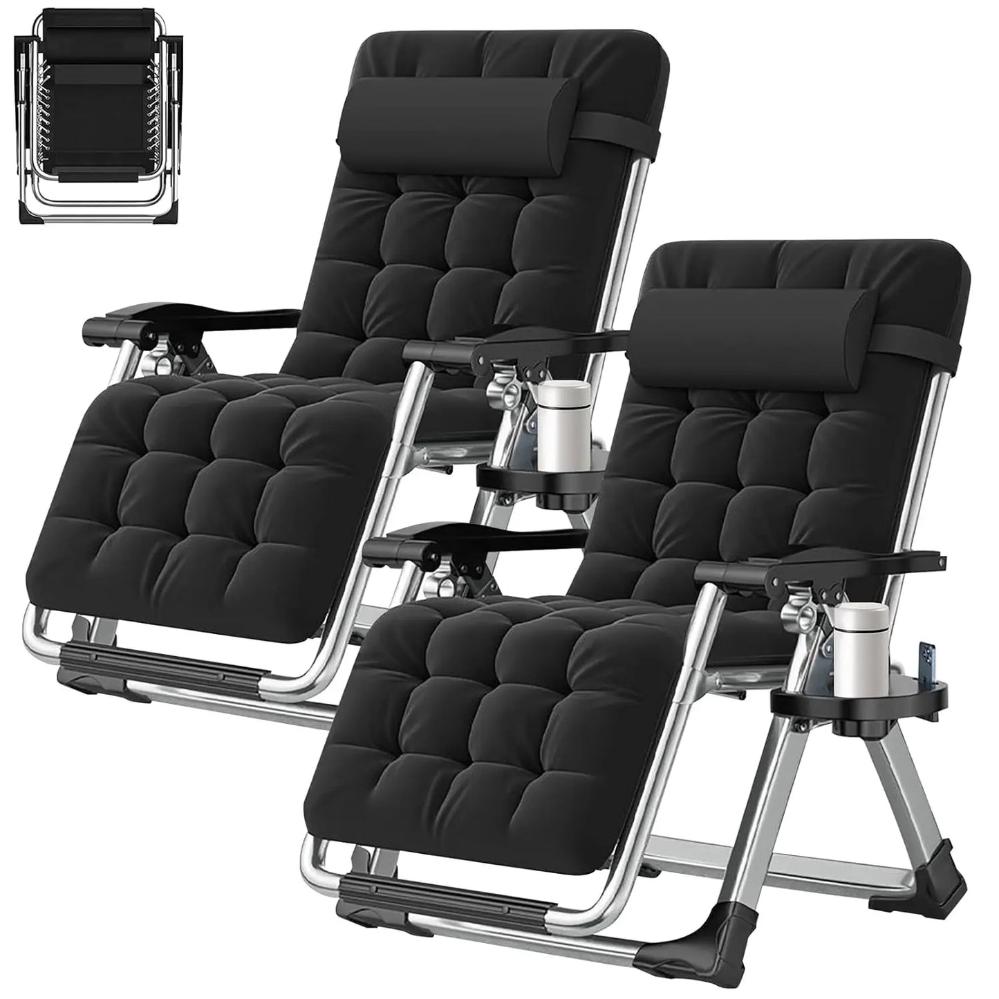 2 Pack Zero Gravity Chair, Outdoor Lounge Chairs Sun Loungers with Removable Cushion,Headrest,Cup Holder,Reclining, Customized