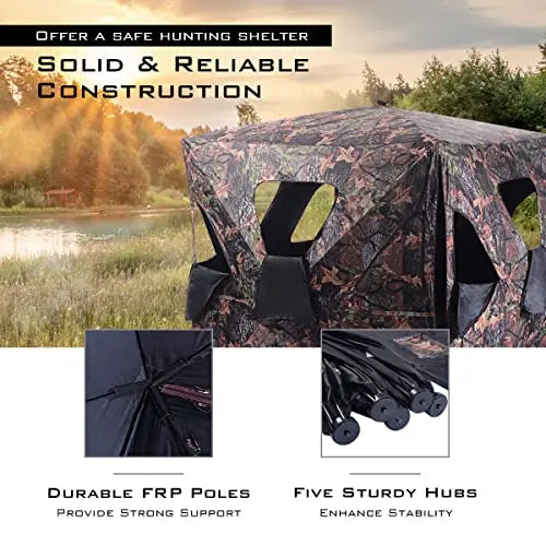Portable Hunting Blind 360 Degree See Through Ground Tent For 2-3 Adults Camouflage