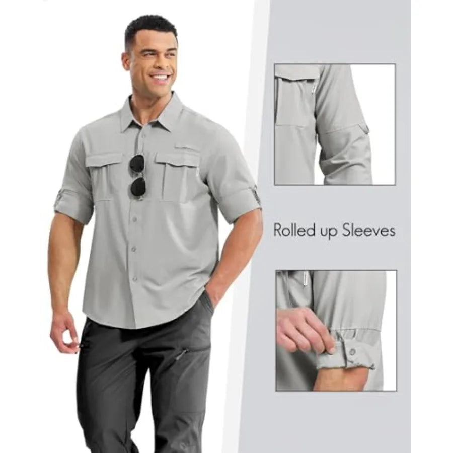 Haimont Men's UPF50+ Sun Protection Fishing Shirts Hiking Travel Shirts Button Down Long Sleeve Shirts with Pockets