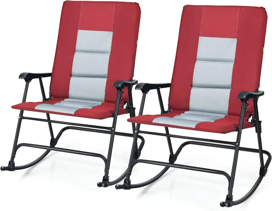 DORTALA Foldable Rocking Chair, Oversized Camping Rocking Chair w/High Back, Padded Folding Lawn Chair, Support 350 lbs,Portable