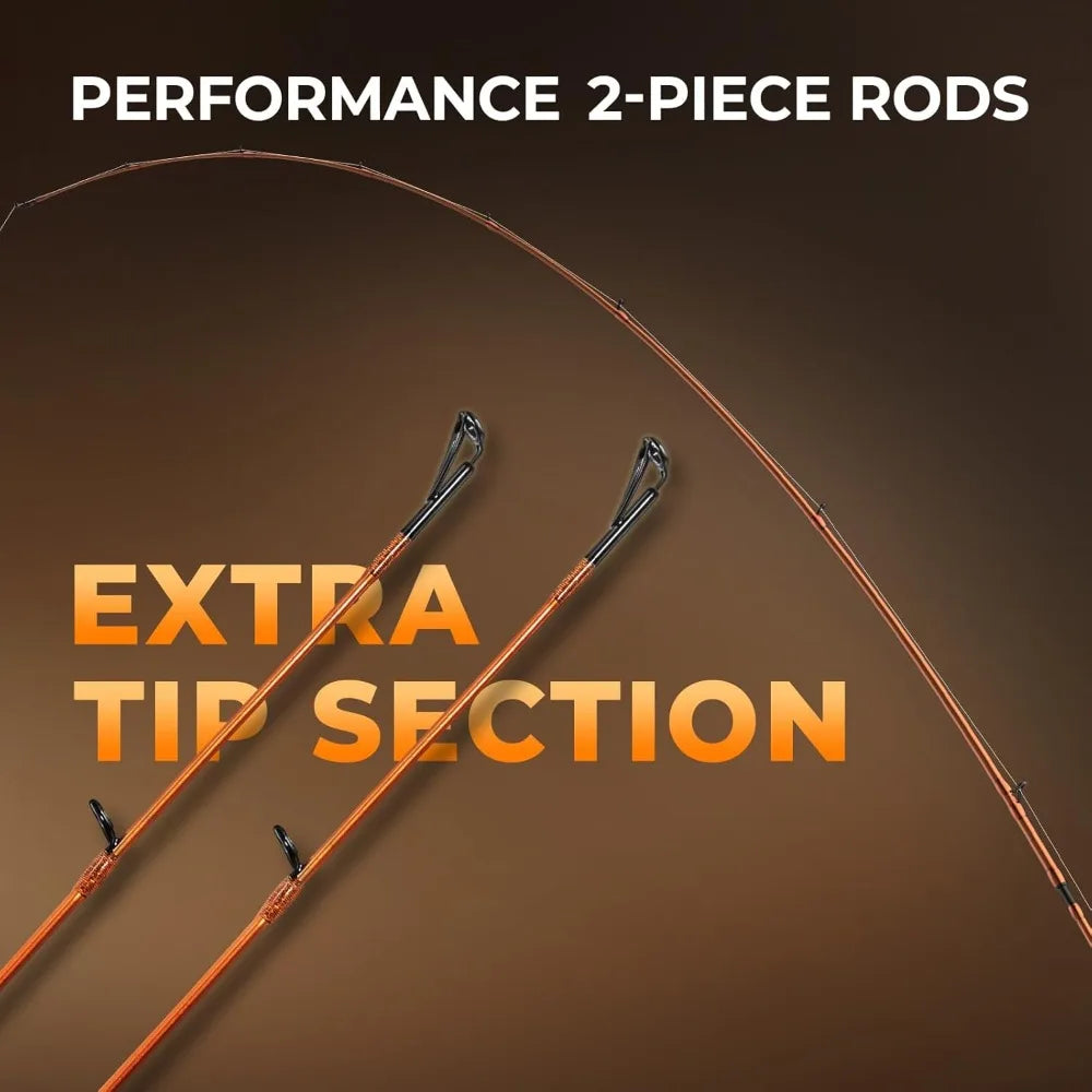 Twin-tip Fishing Rod and Reel Combo, Spinning & Baitcaster Combo, Flame Pattern, IM6 Graphite 2Pc Rod with Backup Tip, Stainless Guides, EVA Handle