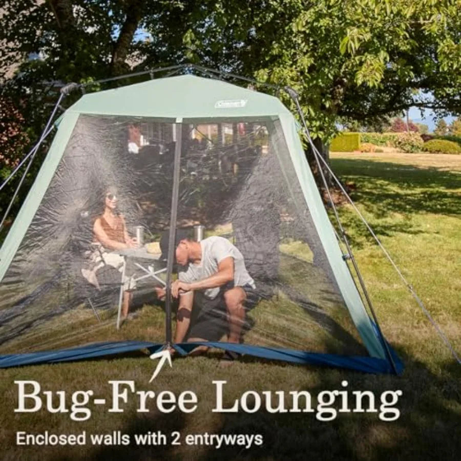 Portable screenhouse for outdoor picnics, events, parties, camping; polyester mesh fabric, beige color, 1-minute quick setup an