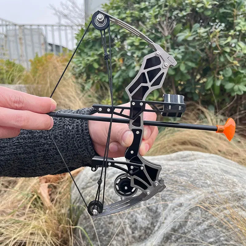 Compound Mini Bow 12lbs 12pcs Arrows Stainless Steel 20-30m Range Small Pulley Bow for Indoor Outdoor Entertainment Gift