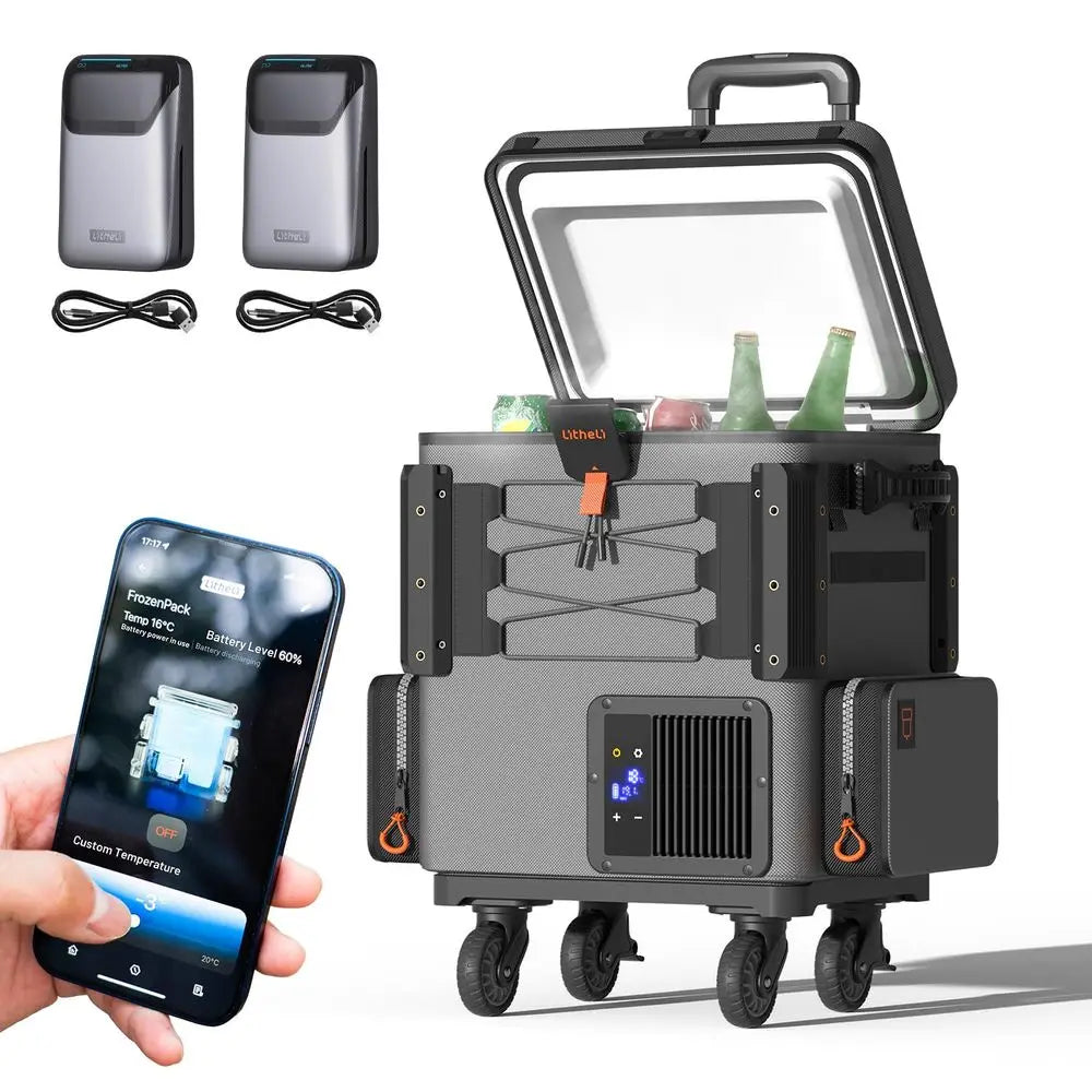 FrozenPack Wild 12V Car Refrigerator amp Portable Electric Cooler, 20L 21QT with 2 U20 Batteries, Backpack Design, 468 Travel F