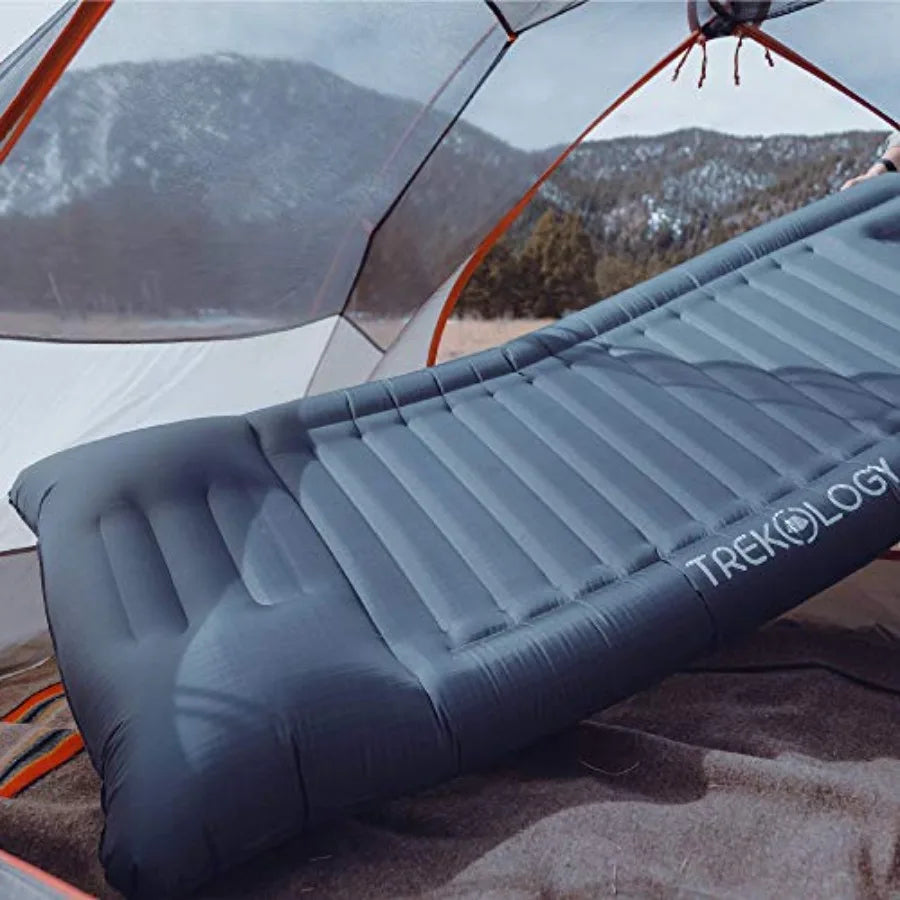 Camping sleeping pad inflatable mat with built-in pump, neck-support pillow, 4.9 thickness, ultralight, 73.2x29.9, premium nylo