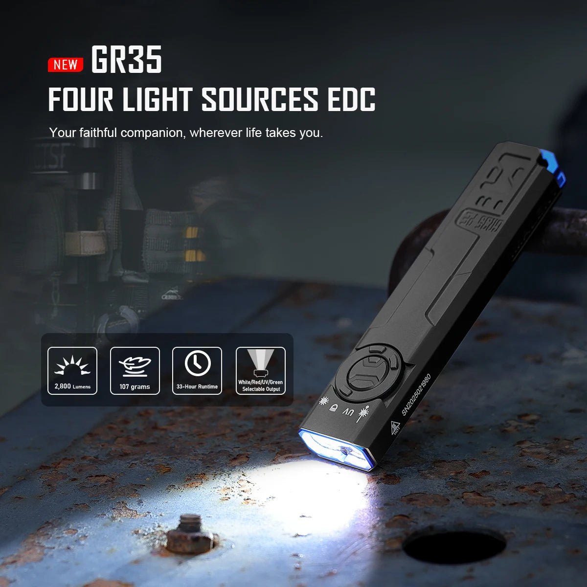 IMALENT GR35 EDC Tactical Flashlight 2800 Lumen Rechargeable Slim Flat Shape with Floodlight Strobe Modes Portable Pocket Light