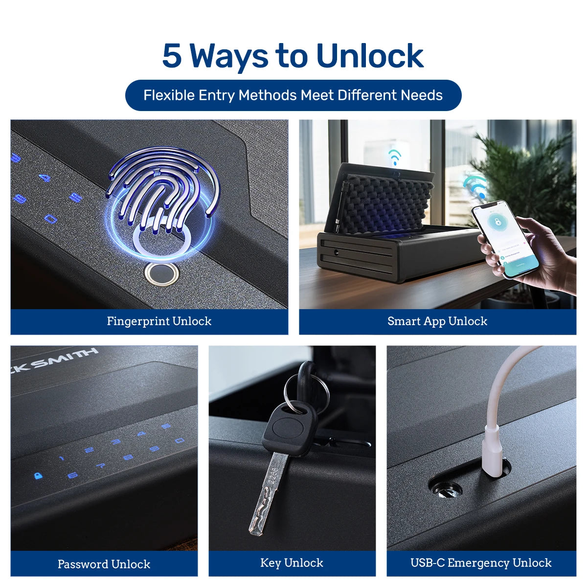 Blacksmith Biometric Pistol Safe Gun Locker Box with APP Control and Fingerprint 5-Quick Access Unlock Gun Case for 2 Pistols