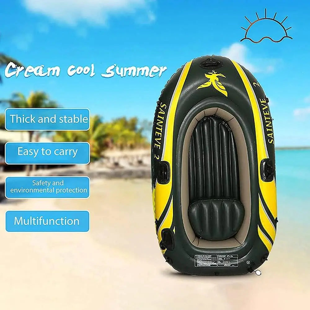 Durable 2-Person Inflatable Boat Set, Portable Reinforced Floating Mats, and Durable Rubber Dinghies for Fishing and Recreation