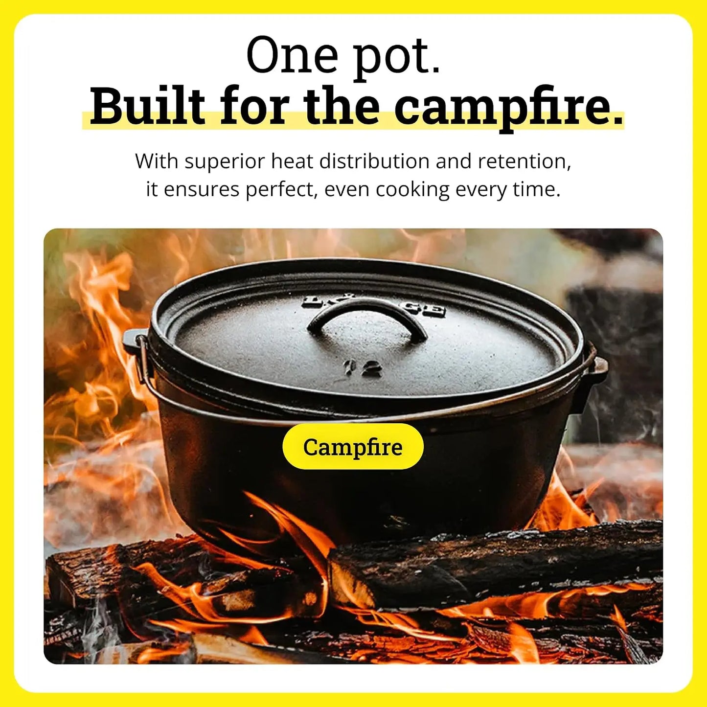 8 Quart Cast Iron Dutch Oven with Lid - Dual Handles, Campfire Cookware for Heavy-Duty Camping