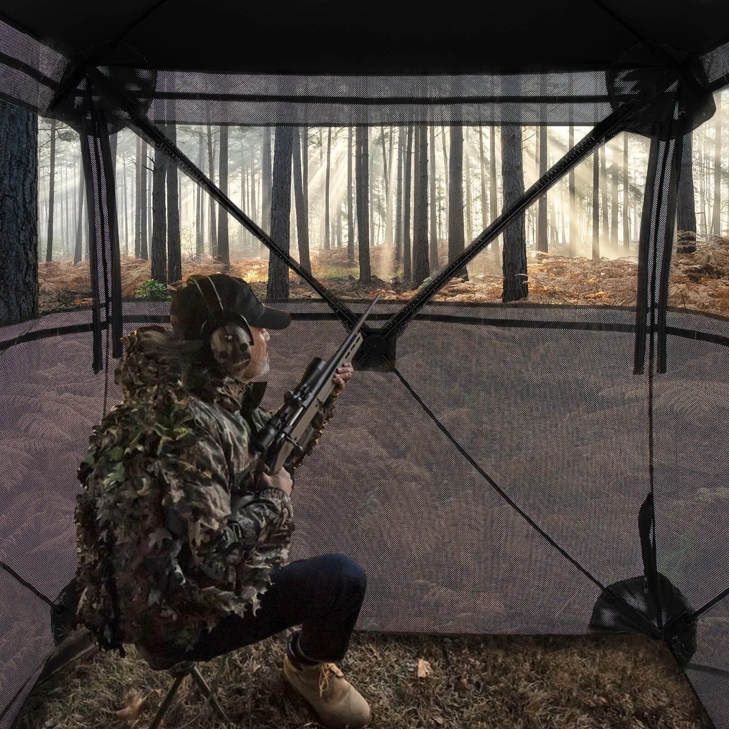 360 Degree One-Way See-Through Hunting Blind w/ Full-Open Door Carrying Bag