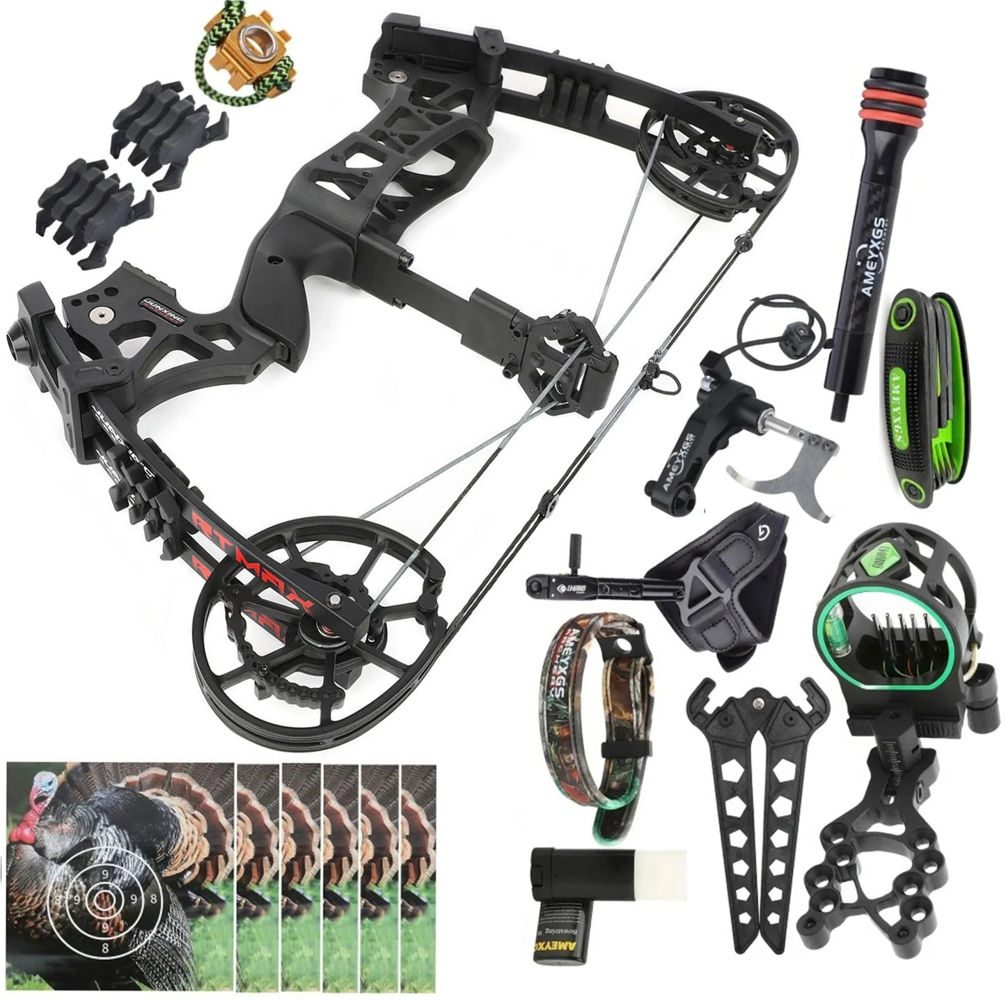 Compound Bow Dual-Use Shooting Set 40-70Lbs Adjustable Draw Weight 80% Let-off 20 Inch Axle to Axle Alloy Frame Supports Steel Ball & Arrow Shots for Adult Outdoor Target Practice Small Game Hunting Sports Gear
