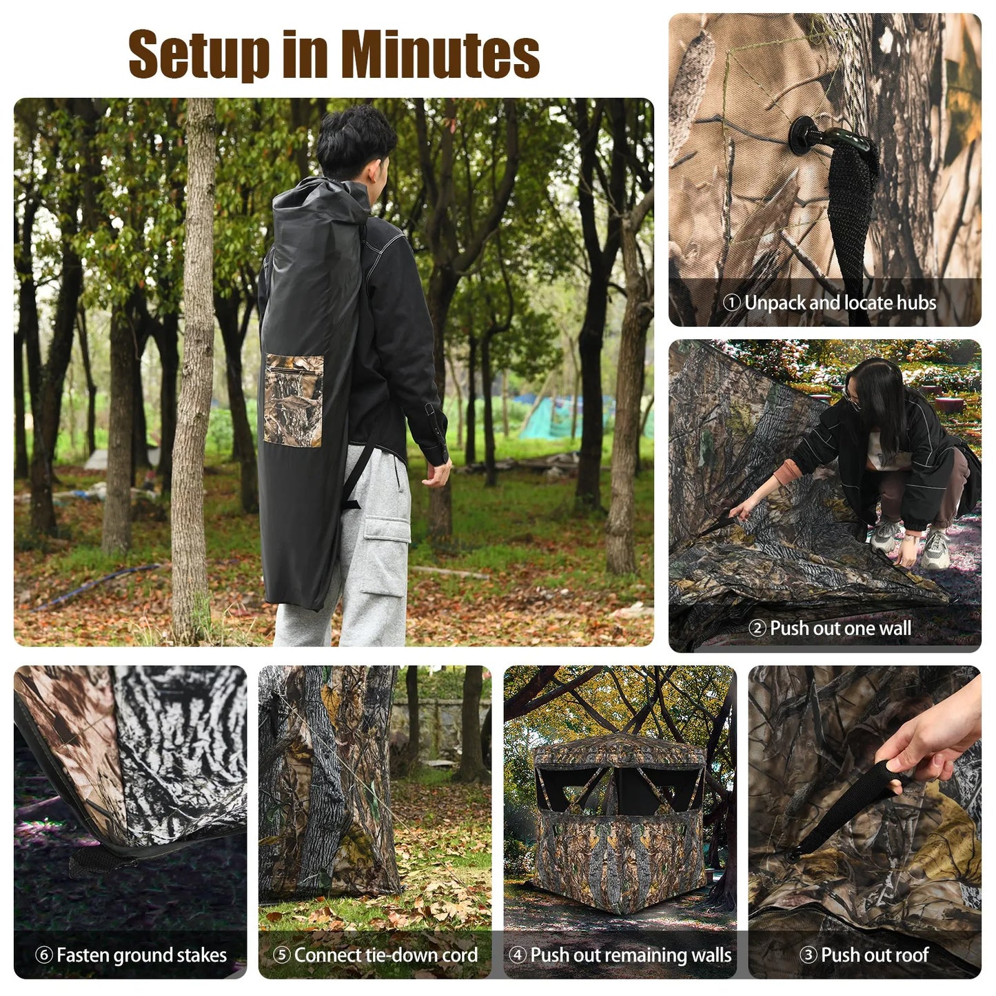 Portable 3 Person Hunting Blind Surround View Pop-Up Tent w/ Slide Mesh Window