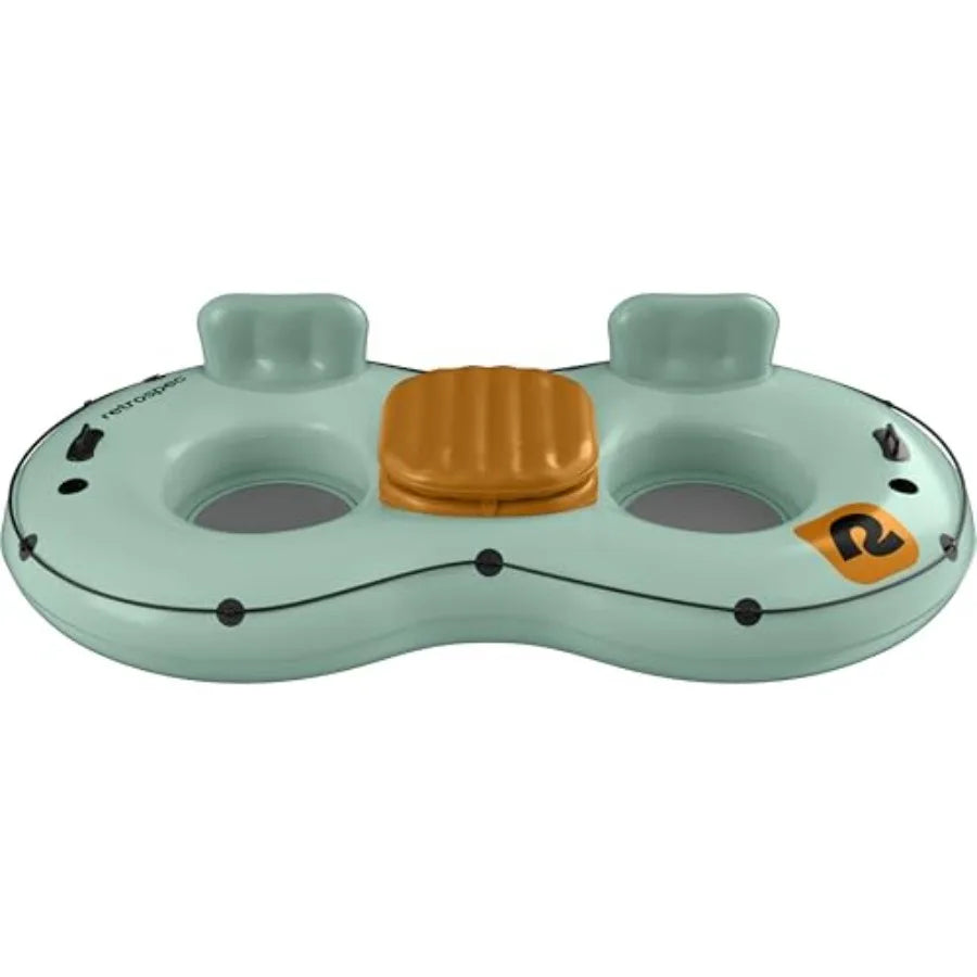 Siesta Float Double River Tube for Adults 2 Person - Heavy Duty 600 lbs with Cooler and Cup Holders Mesh Bottom Inflatable Rive