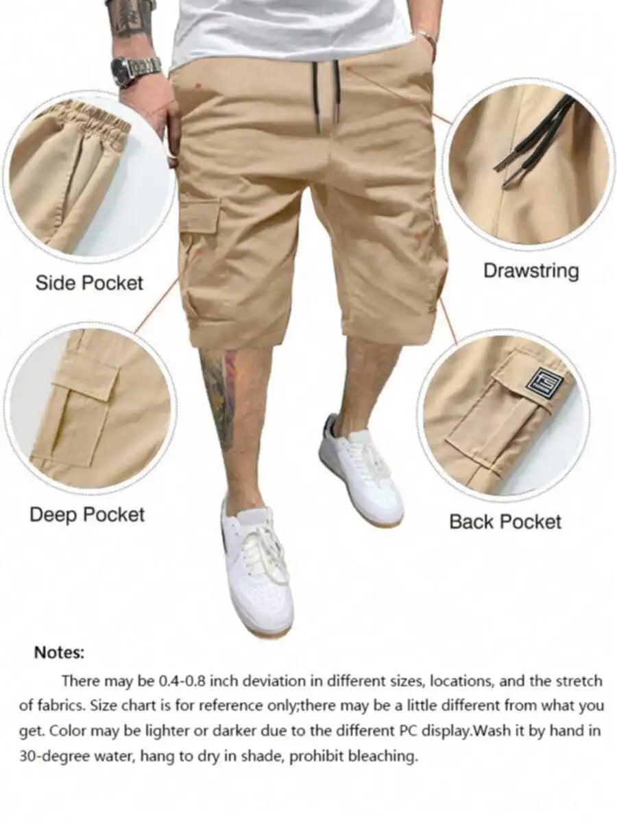 4pcs Mens Lightweight Cargo Shorts, Elastic Waist With Drawstring, Multiple Pockets, Loose Fit For Summer Outdoor Activities