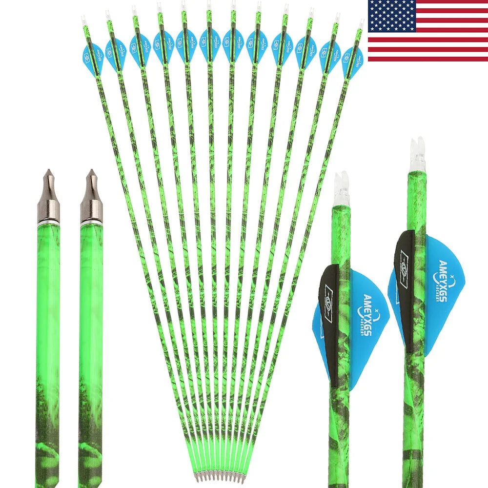 Mixed Carbon Arrows 30 Inch Spine 500 ID6.2mm Rubber Feather Vanes for Compound Recurve Bow Hunting and Outdoor Shooting