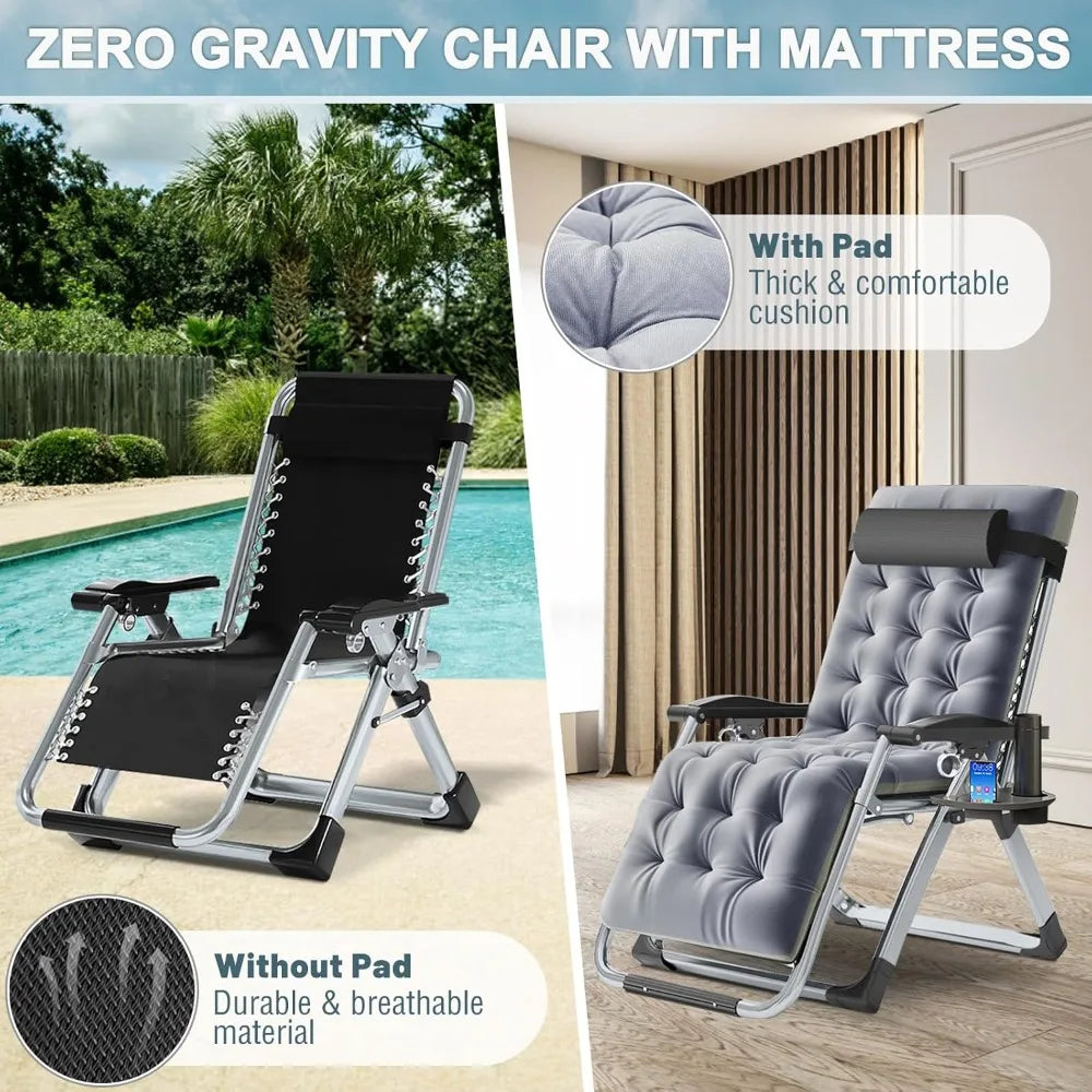 2 Pack Zero Gravity Chair, Outdoor Lounge Chairs Sun Loungers with Removable Cushion,Headrest,Cup Holder,Reclining, Customized