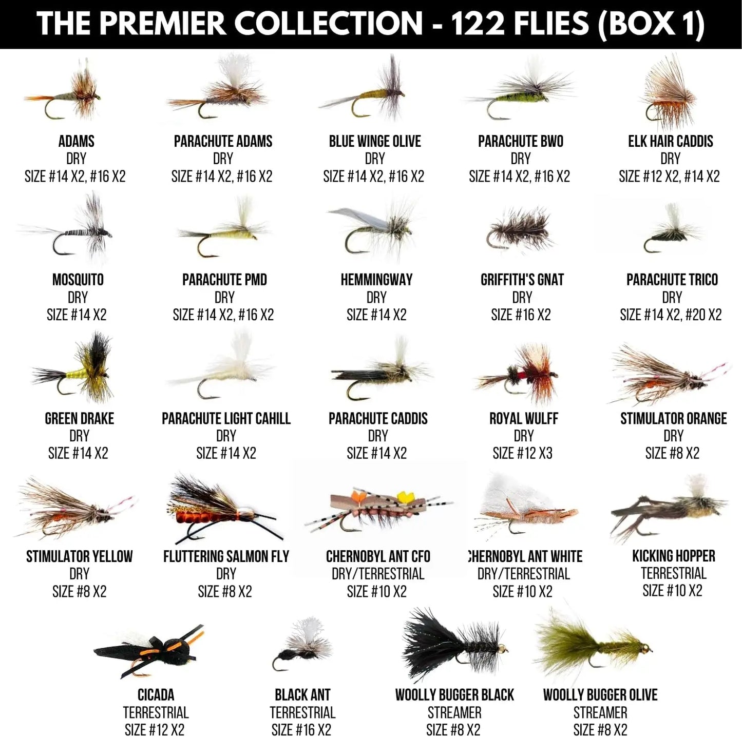 122 Premium Hand Tied Fly Fishing Flies Assortment with Two Fly Boxes | Dry, Wet, Nymphs, Streamers, Wooly Buggers, Terrestrials | Trout, Bass Lure Set, Kit, Gift