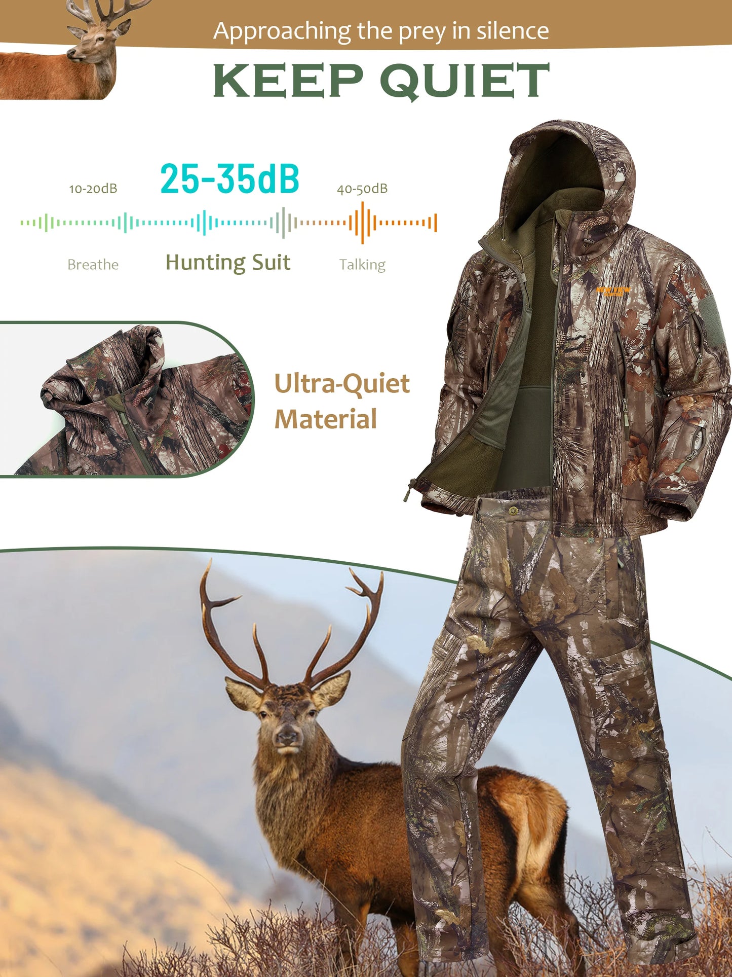 Camo Hunting Suit for Men - Water-Resistant Jacket and Pants with Warm Fleece Lining, Ideal for Cold Weather Hunting