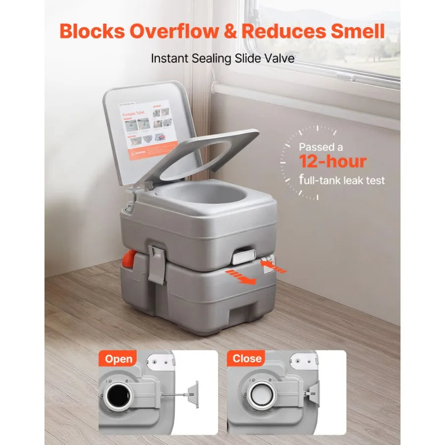 Portable Toilet, 5.3 Gallon Detachable Waste Tank, 120 Flushes, Camping Toilet for Adults, Outdoor Travel Potty with Level Indi