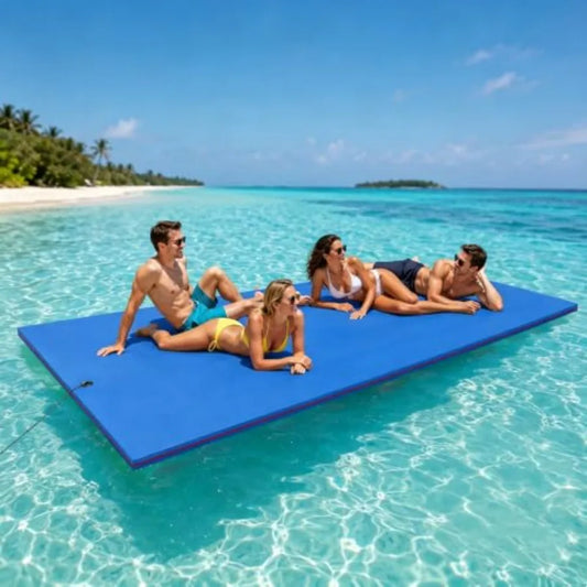 Pool Party Floating Water Mat For Lake Beach Ocean Recreation Heavy-Duty 3-Layer XPE Foam In Blue Extra Large 12 X 5.5 Ft Capac