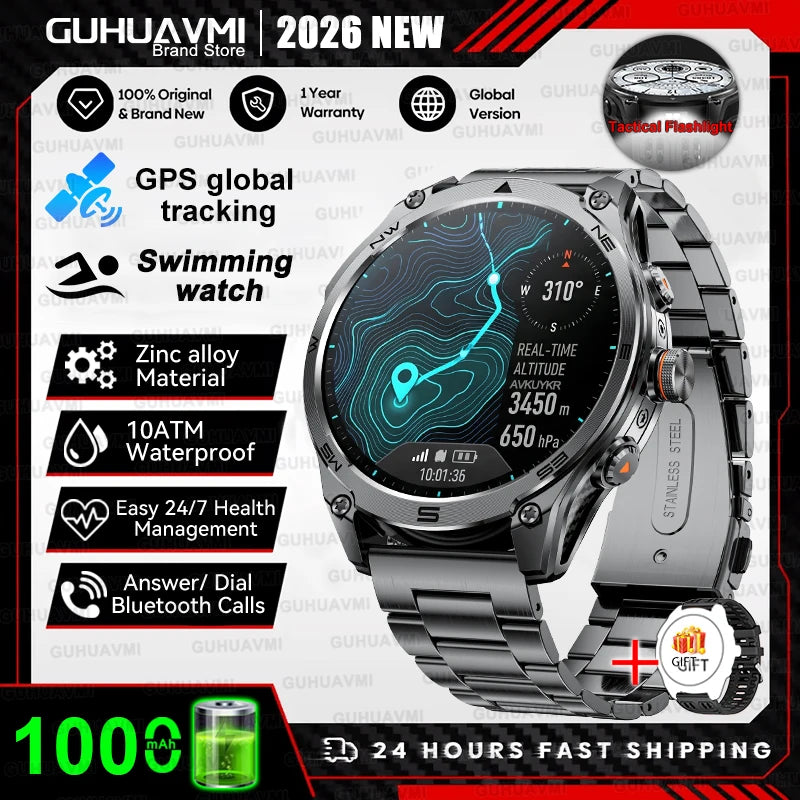 Military Grade Built‑in Map GPS Smart Watch 10ATM Waterproof 1000mAh 1.75" AMOLED Compass Altimeter BT Call Health Smart Watch