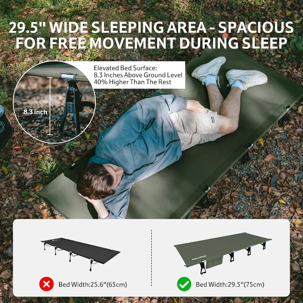 Extra Wide Camping Cot, 29.5in, Folding Lightweight Portable Bed for Travel Beach Home