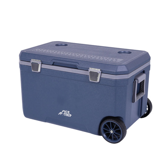 70L Outdoor Camping Vehicle Insulated Box with Handle Portable Car Wheel Insulator Plastic Cooler Box for Beach Beverage Camping