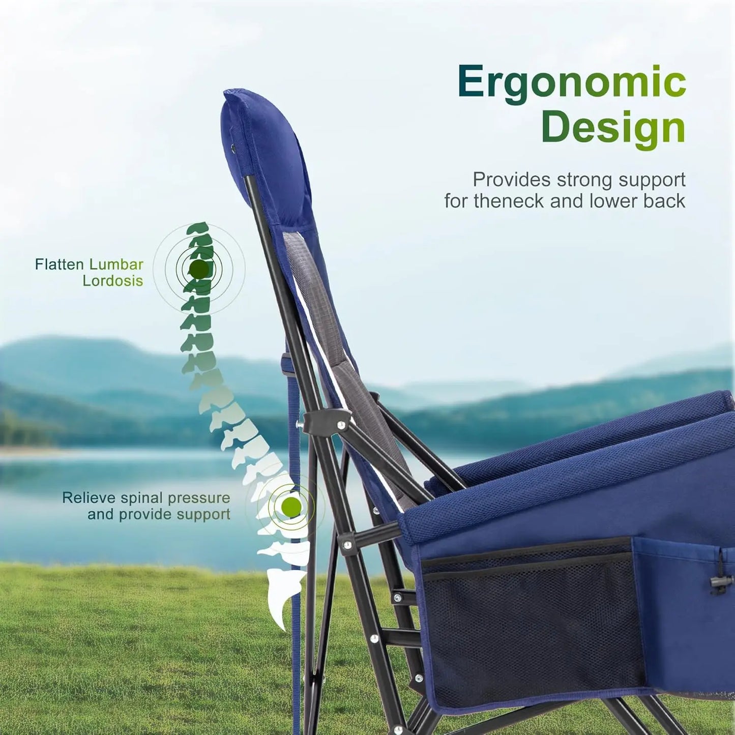 Oversized Folding Camping Chair High Back Heavy Duty 500 LBS Capacity with Cup Holder Side Pocket Portable for Outdoor