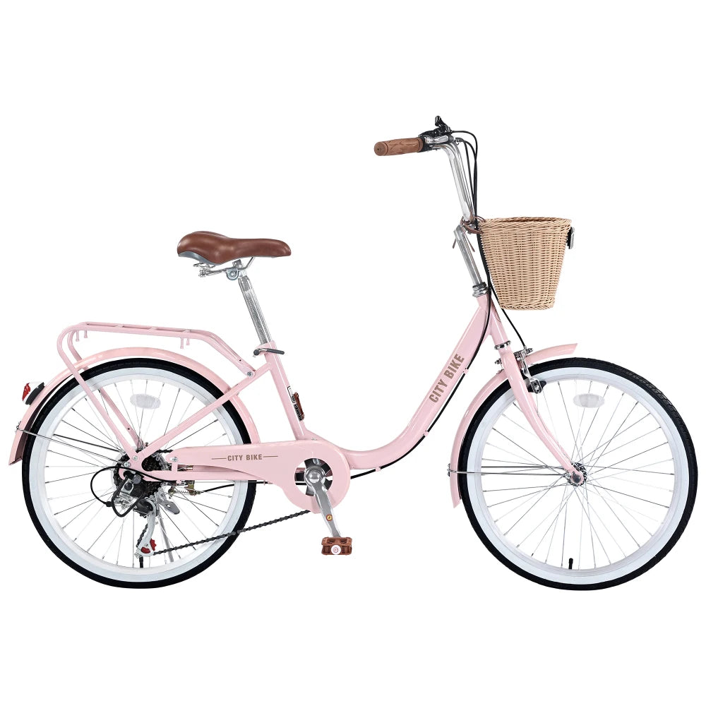 7 Speed City  Bike With  Basket , Steel Frame,Multiple Colors 22 Inch Girls Bicycle