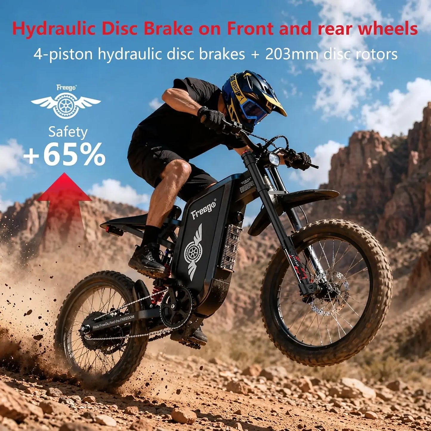 New Freego X1 All-Terrain Electric Dirt Bikes with Pedals 3000W Motor 60V/25Ah Battery Max 37MPH electric bicycle 17x1.6'' Tire