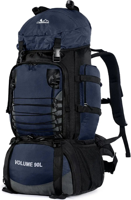 90L Hiking Backpack with Rain Cover, Waterproof Camping Backpack for Men Women, Blue