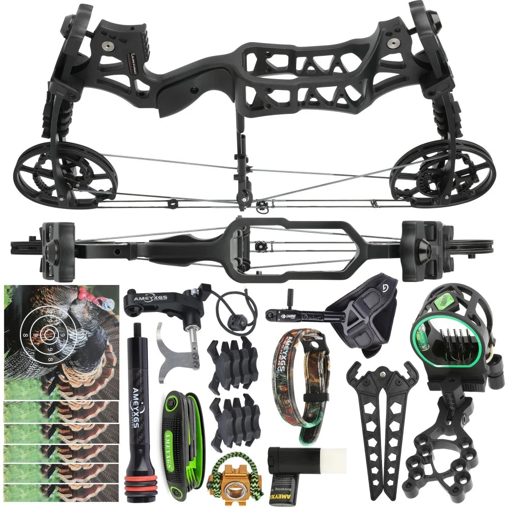 Compound Bow Dual-Use Shooting Set 40-70Lbs Adjustable Draw Weight 80% Let-off 20 Inch Axle to Axle Alloy Frame Supports Steel Ball & Arrow Shots for Adult Outdoor Target Practice Small Game Hunting Sports Gear