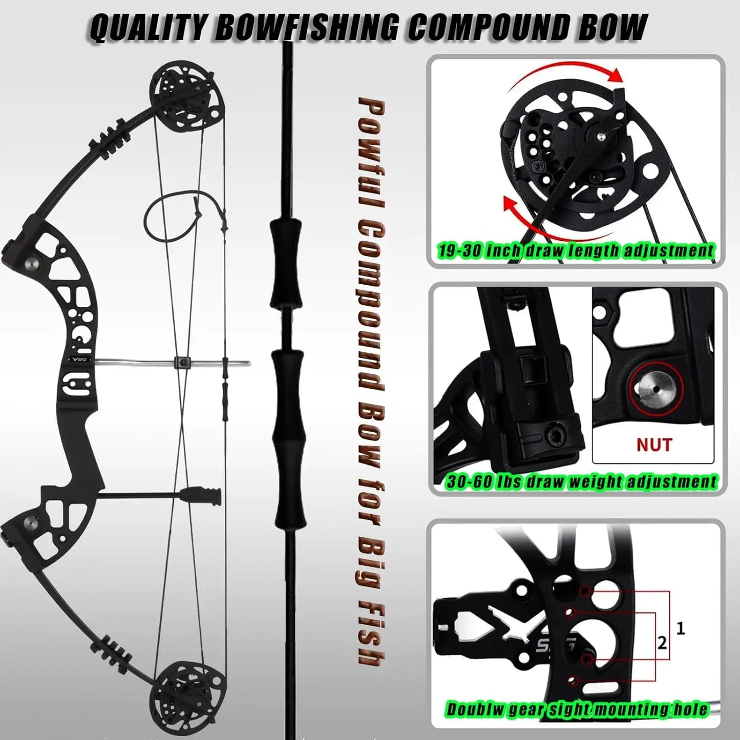 Archery Bowfishing Kit - Professional 30-60 Lbs Compound Bow for Bowfishing with Full Gears and User Manual for Adult Beginners