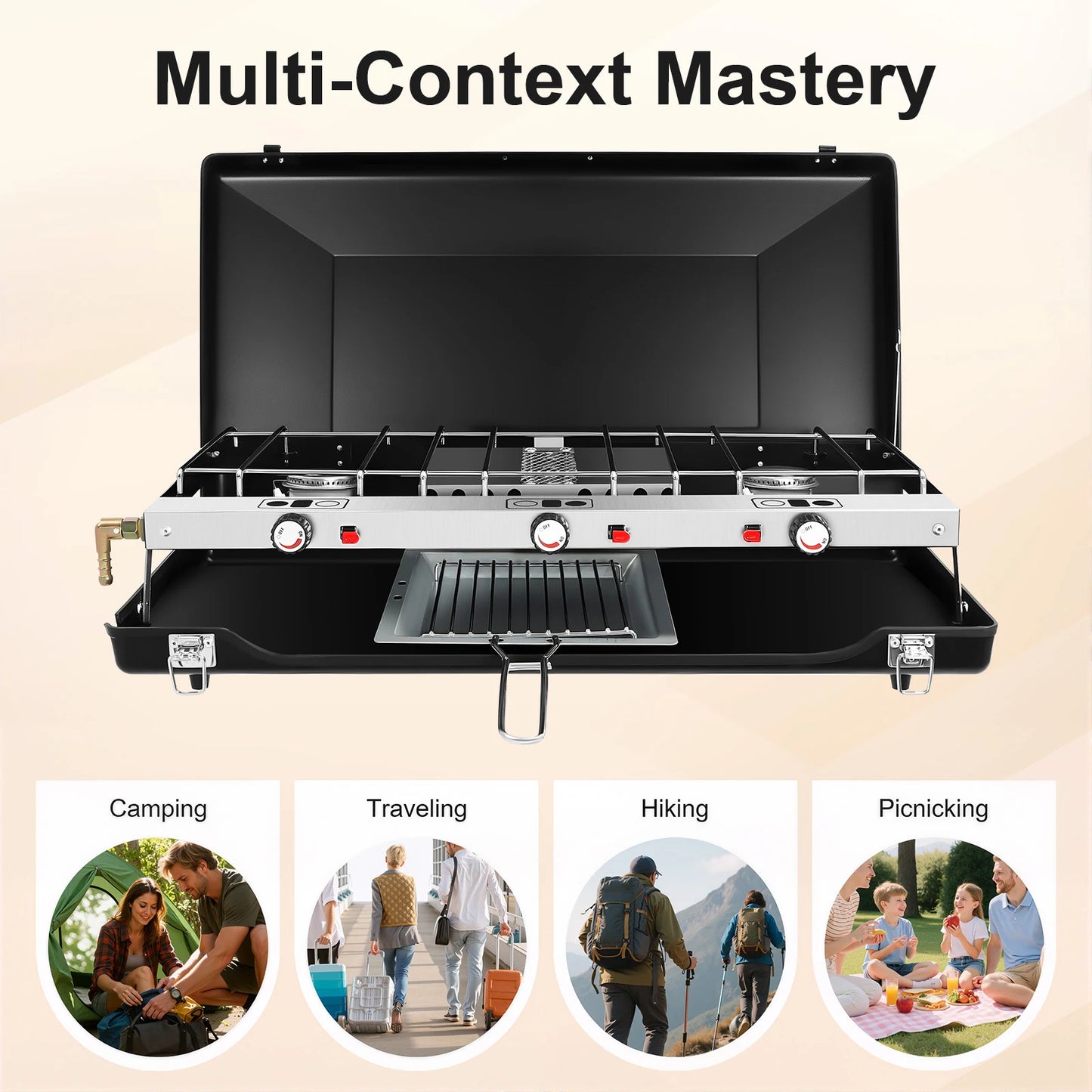 3-Burner Camping Stove 1500W Gas Camping Stove Portable Sturdy Cooking Stove for Camping Barbecues Parties