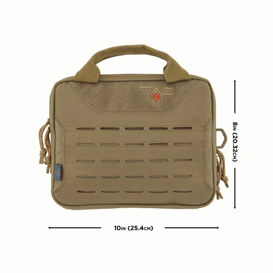 Tac-Six Crew 2-Firearm Case for Tactical Use, 10L x 8W, Coyote Brown, Durable Water-Resistant Nylon with Padded Interior and Qu