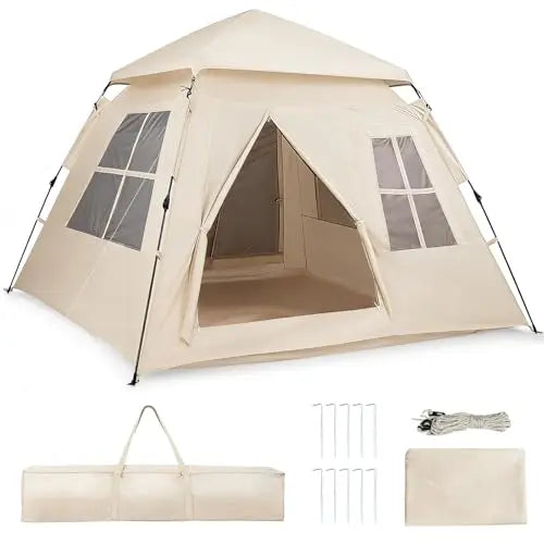 4 Person Automatic Cabin Tent With Rainfly Mesh Windows 2 Doors Carrying Bag Lightweight Outdoor Camping Hiking Travel