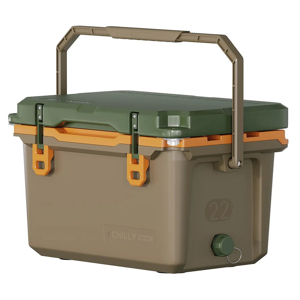 ChillyCode Khaki Grey Ultra Light Hard Cooler, 22QT Refrigerator 7-Day Cooling Leak Proof and Heavy-duty With All Terrain Wheels Suitable For Camping Beach Fishing Boat and Outdoor