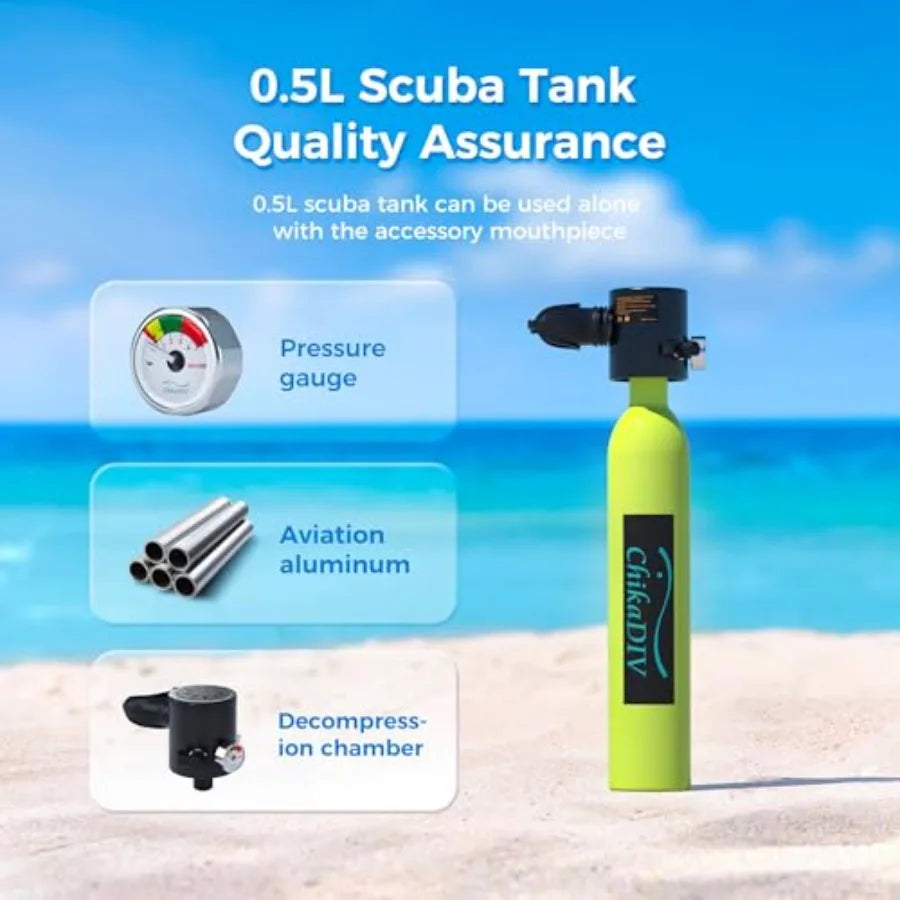 Snorkeling mini scuba tank with sub-mask 0.5L aluminum diving cylinder black DOT-certified pony bottle with full-face mask inte