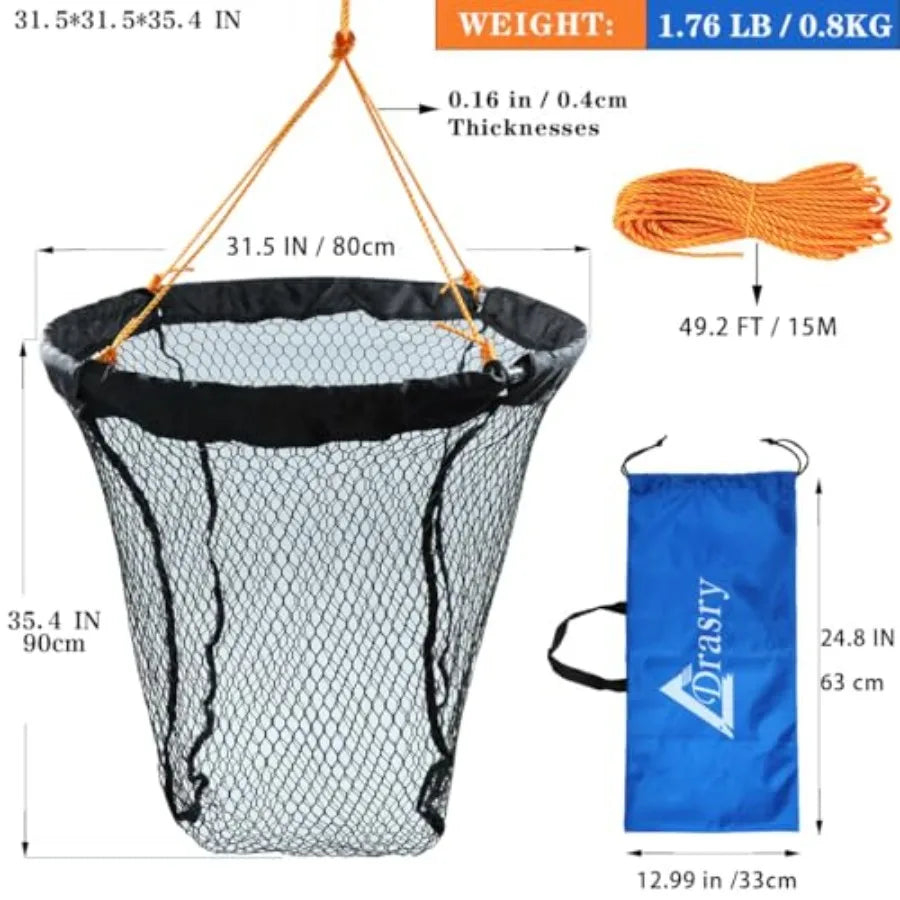 Foldable Bridge and Pier Fishing Landing Net - High Load-Bearing Aluminum Ring Drop Net for Saltwater Freshwater - Collapsible