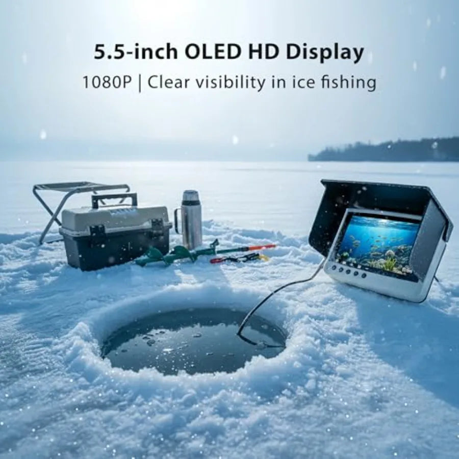 Fish Finder with Underwater Camera: IP68 Waterproof IPS Display for Ice/Lake Fishing Murky Conditions Depth Finder