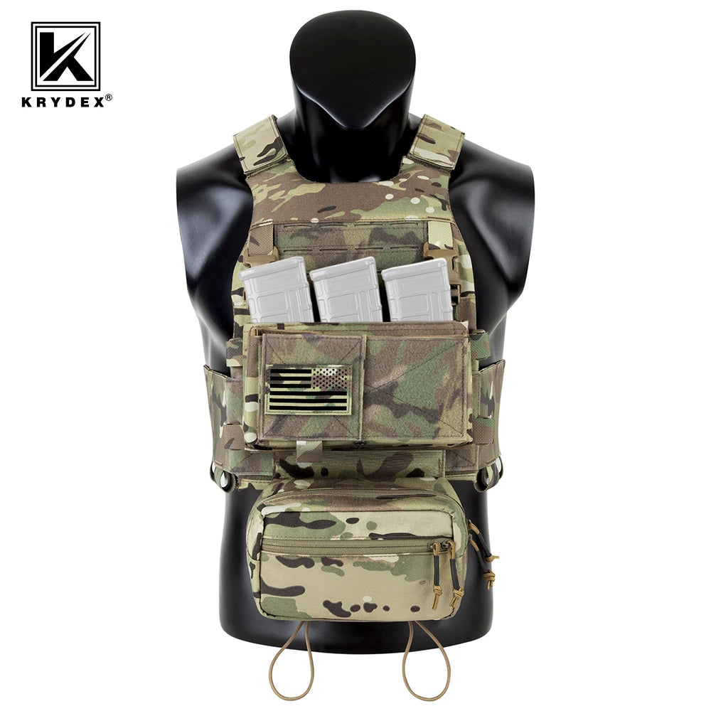 KRYDEX Tactical Low Vis Slick Plate Carrier Vest W/ Elastic Cummerbund Micro Fight MK3 Front Panel Chassis Drop SACK Mag Pouch